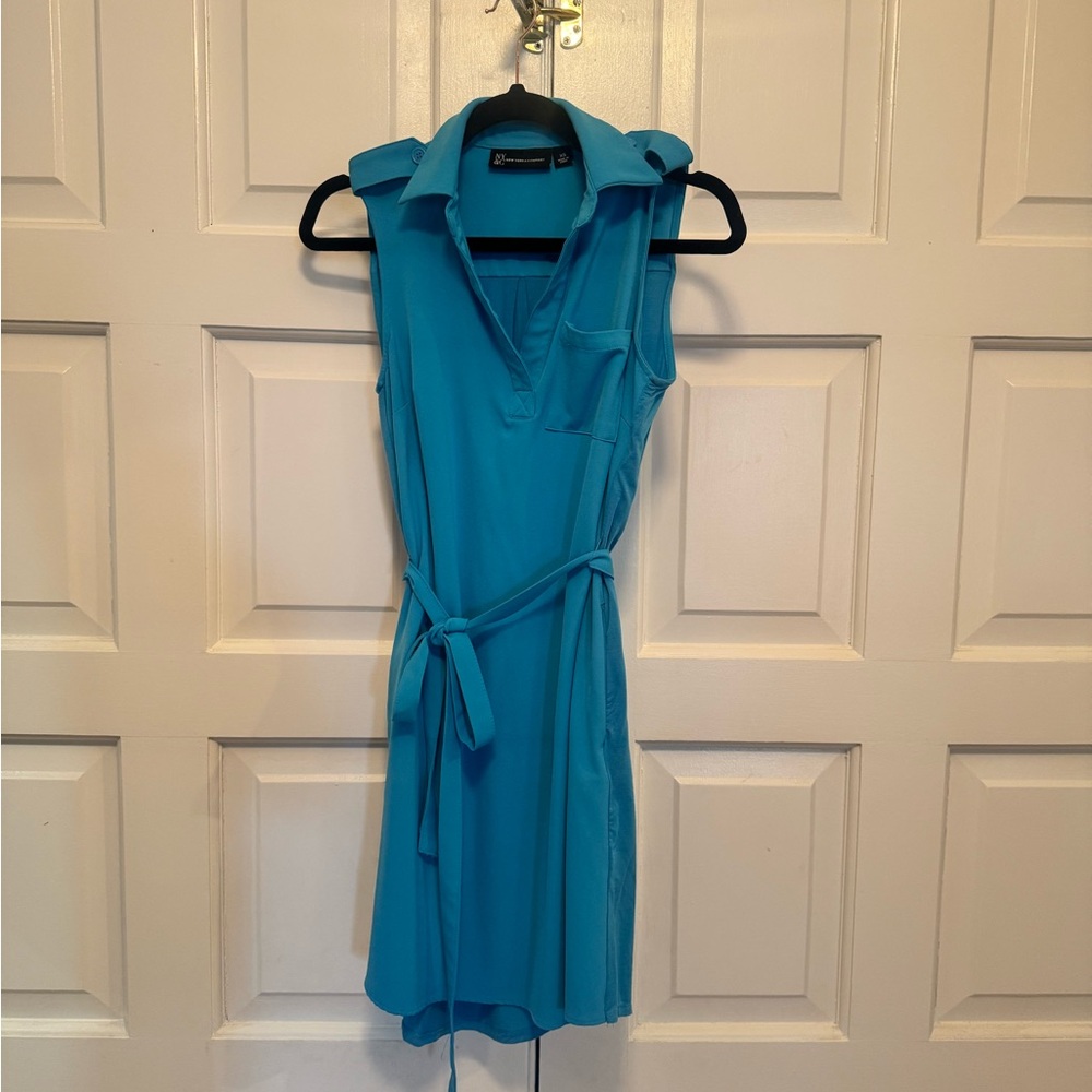 Blue Sleeveless Belted Dress